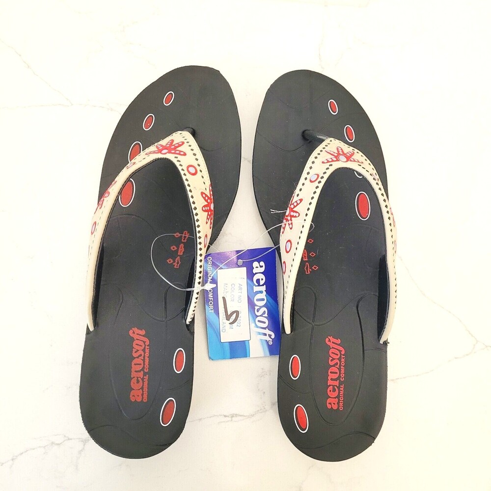 NEW Aerosoft Womens Sz 9 Sandals Flip Flop Thong Red Flowers EU 40 Arch Support - Picture 6 of 11